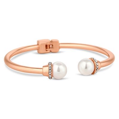 Rose gold pearl open bangle